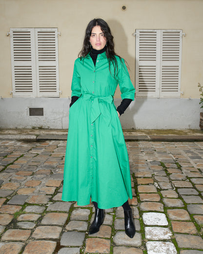 Gillian - Long Poplin Shirt Dress - Green