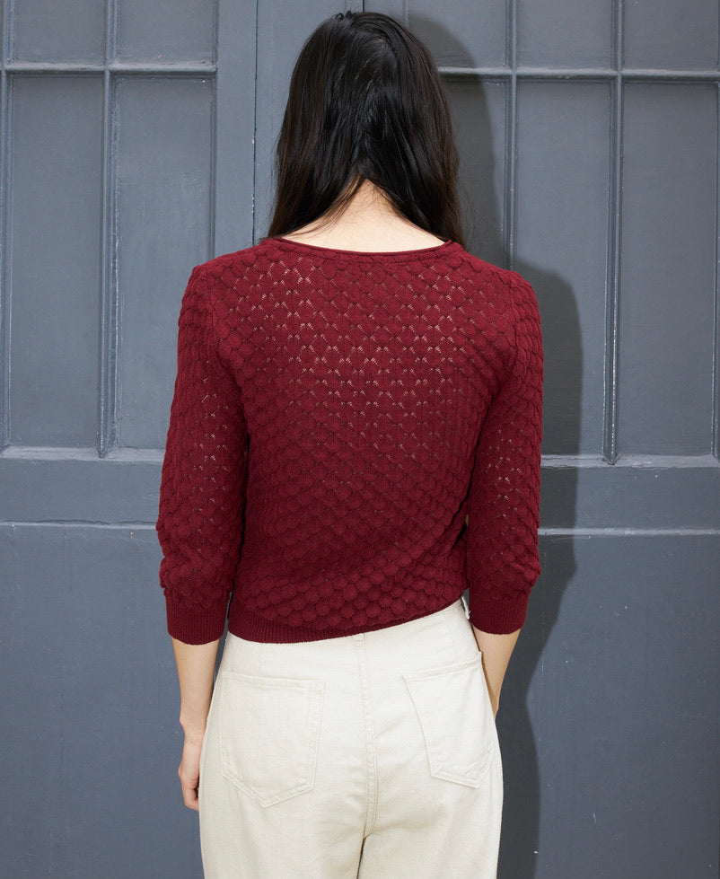 Sade - Texture Lace Knit light Sweater - Dark Cherry