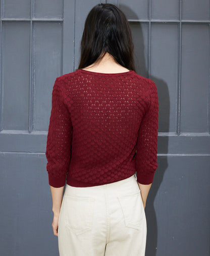 Sade - Texture Lace Knit light Sweater - Dark Cherry
