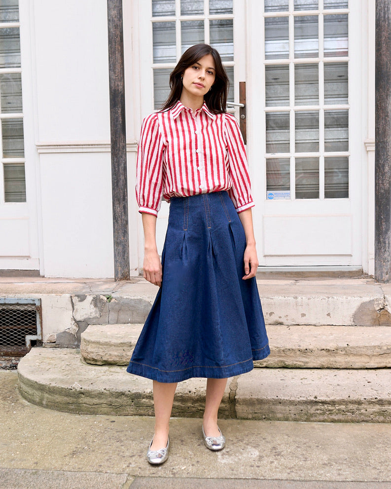 Trixie -  Stripe Shirt With Puffy Sleeves - Red
