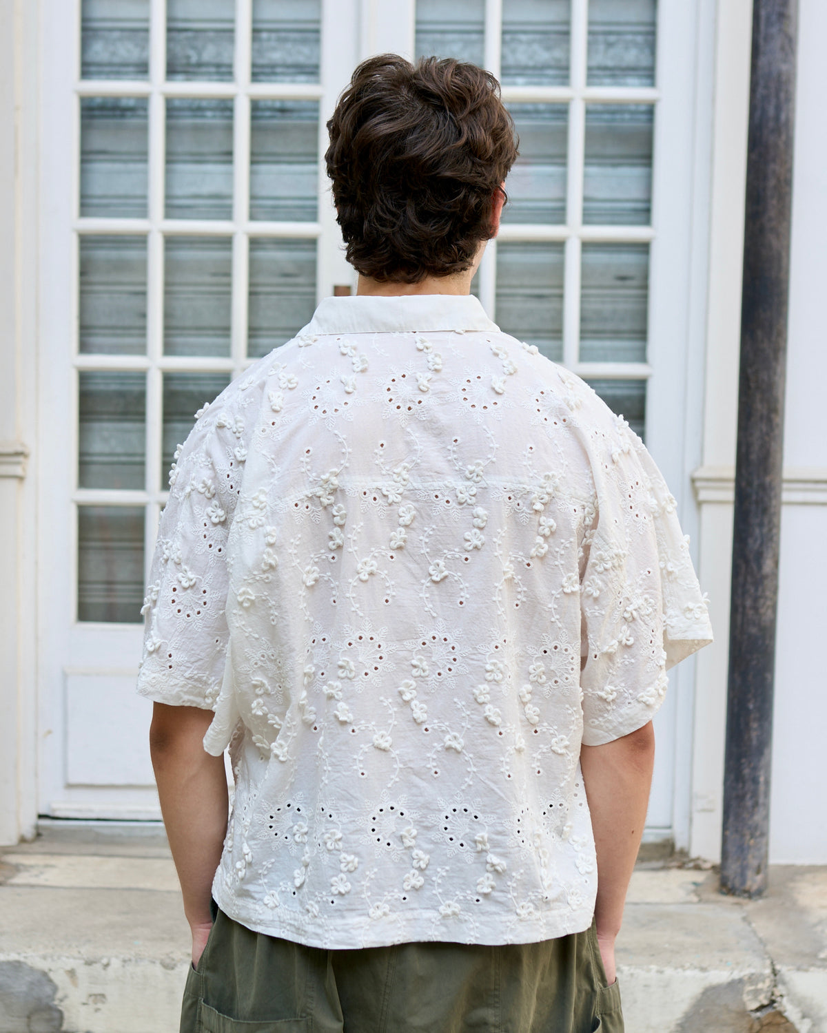 Felicity - Cropped Oversized Bat-Sleeve Shirt in Broderie Anglaise