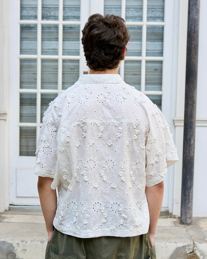 Felicity - Cropped Oversized Bat-Sleeve Shirt in Broderie Anglaise