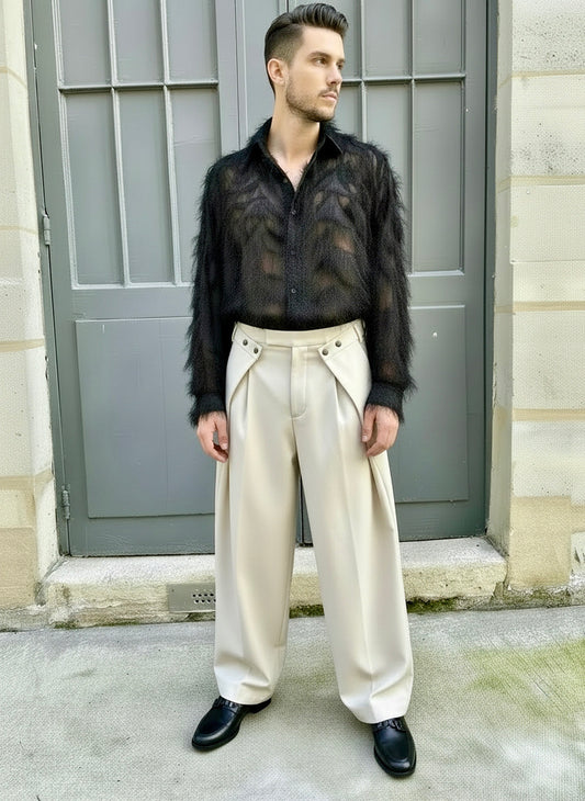 Wanda - Oversized Fringed Organza Shirt - Black