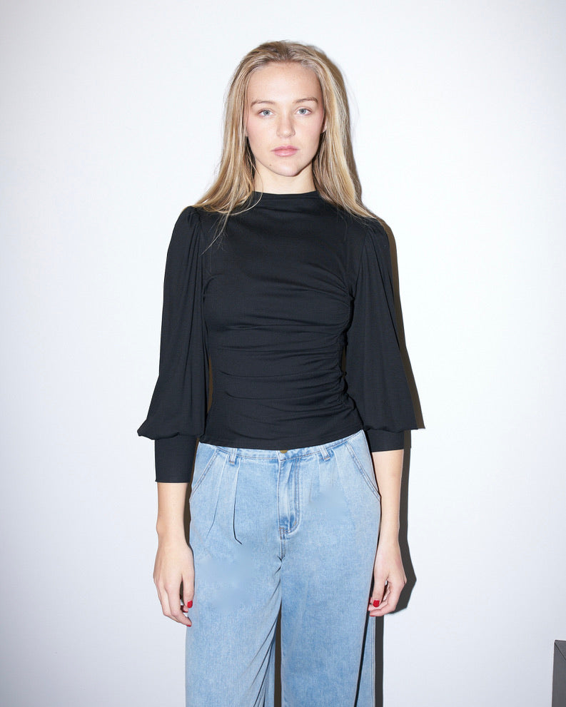 Avery - Ruched Jersey Top - Black