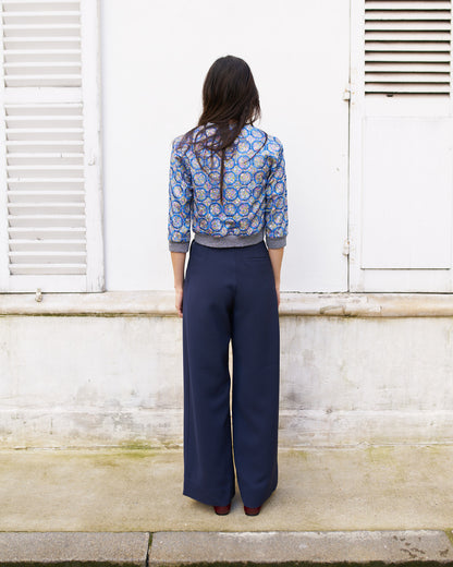 Daenerys-Wide Leg Pleated Pants - Navy