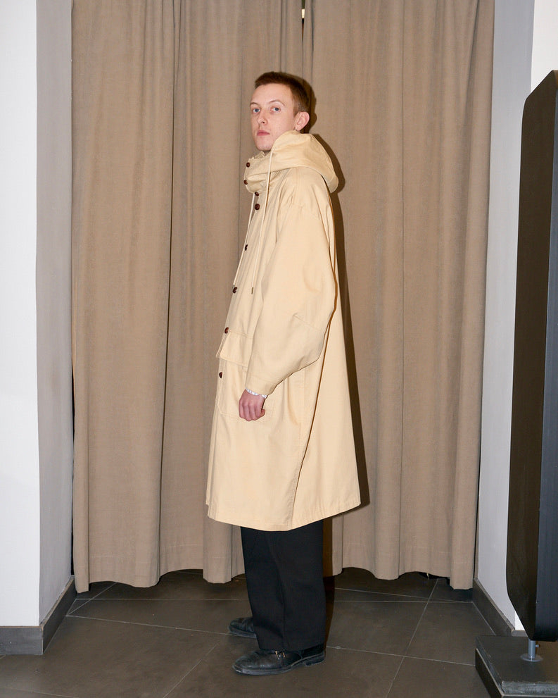 Josh - Oversized Tailored High Collar Hooded Trench Coat - Beige