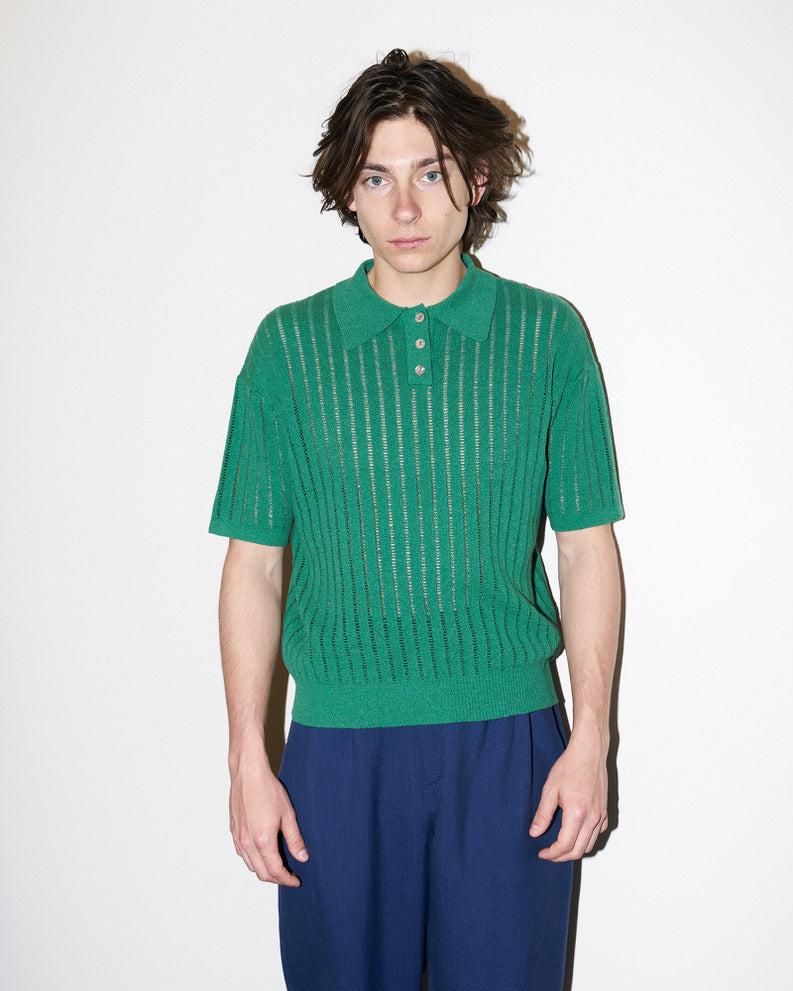 Wesley - Crepe Knit Polo Shirt - Green