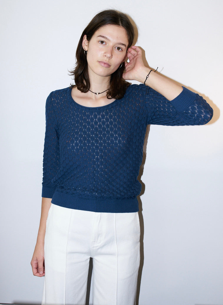 Sade - Texture Lace Knit light Sweater - Navy