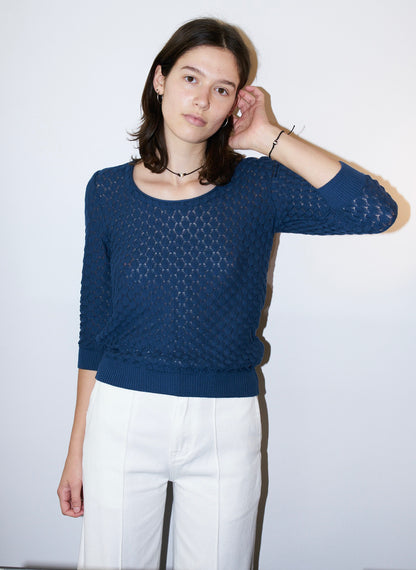 Sade - Texture Lace Knit light Sweater - Navy