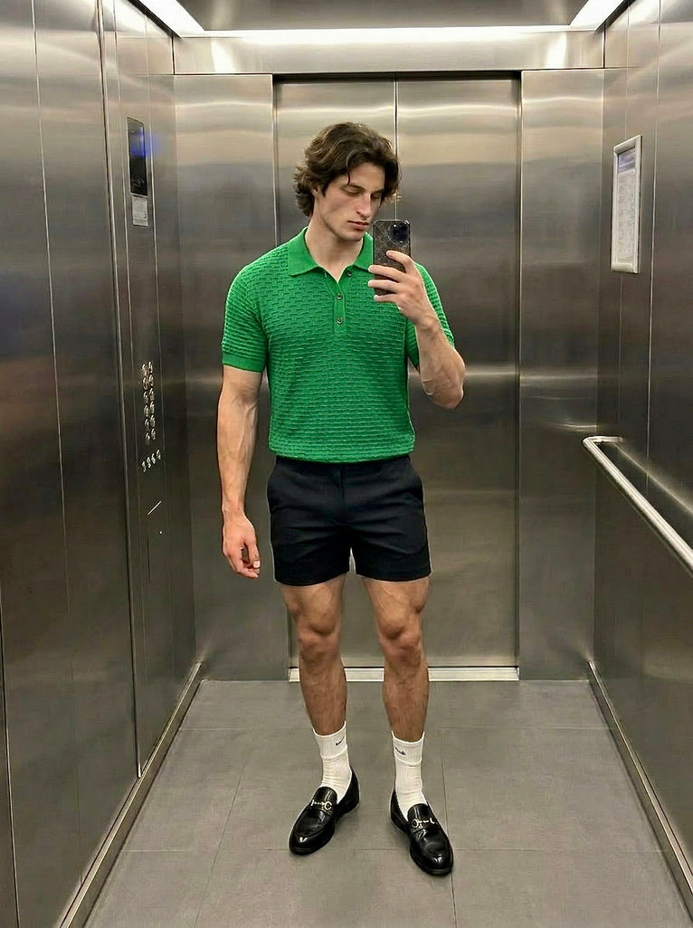 Peter - Basket-Weave Knitted Polo Shirt - Grass Green