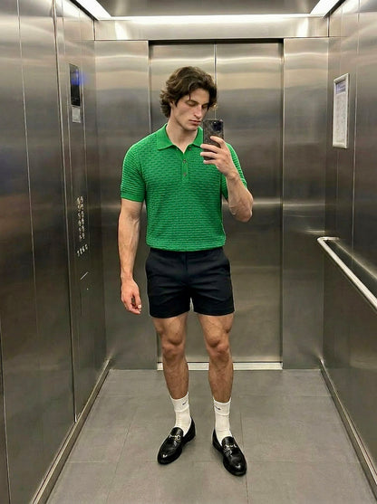 Peter - Basket-Weave Knitted Polo Shirt - Grass Green