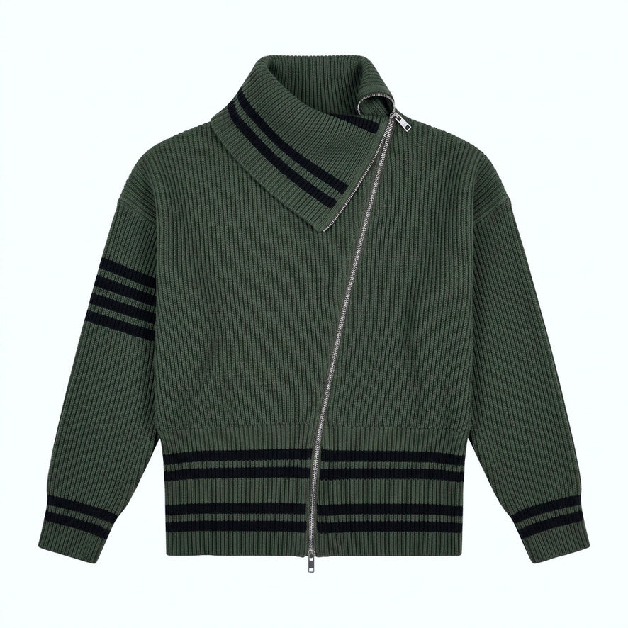 Eddy - High-Neck Diagonal Zip-up Turtleneck Cardigan - Man
