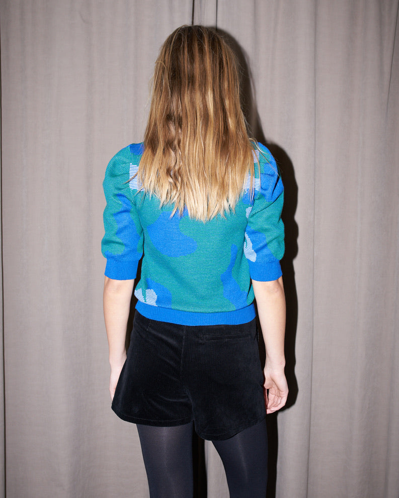 Desma - Pleated Sleeve Jacquard Sweater