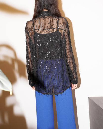 Chelsea - Sequin Fringed Tull Shirt - Black