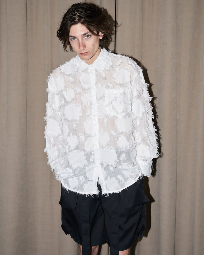 Willow - Oversized Fringed Organza Shirt - White - M