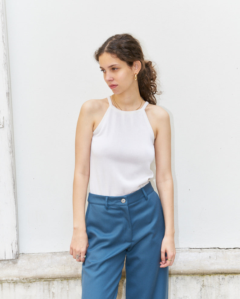 Nathy-Knitted Tank Top with Back Cut Outs-Pearl