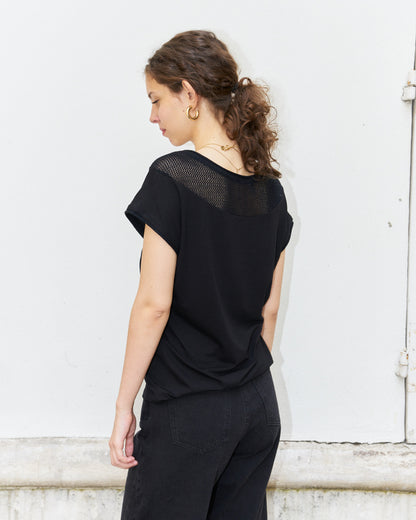 Orsa - Jersey Top with mesh inserts - Black