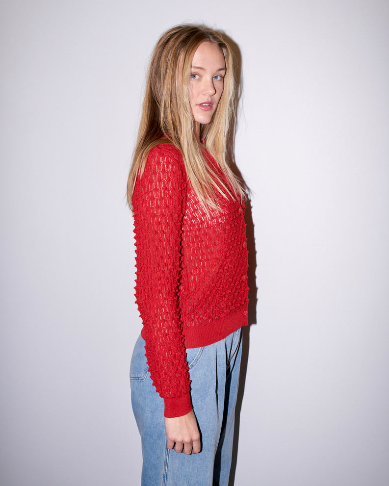 Vanity -  Textured Lace Knit Cardigan - Red
