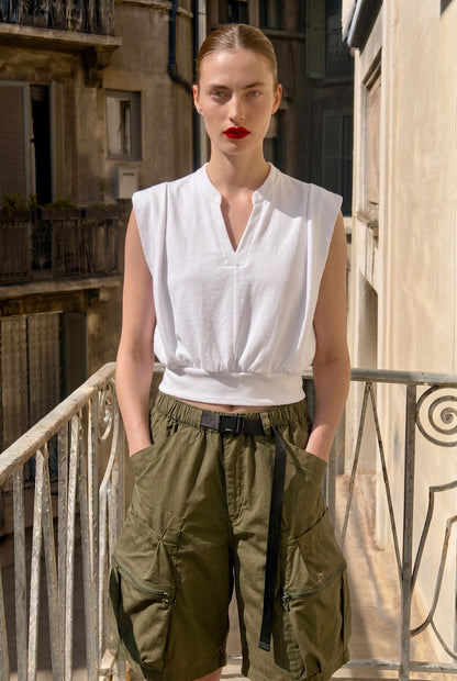 Trish - Structured Shoulder Pad Top - White
