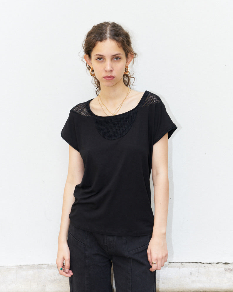 Orsa - Jersey Top with mesh inserts - Black