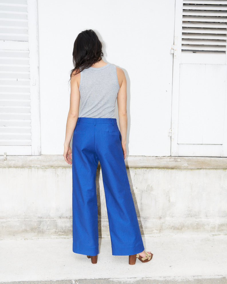 Ziha-Wide Leg Canvas Pants-Royal Blue