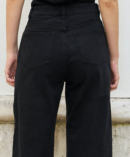 Beebee-Diamond Cut Wide Leg Jeans/Black