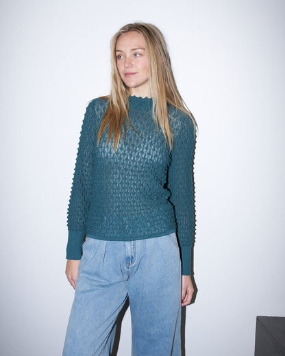 Violet - Textured Lace Knit Top - Green