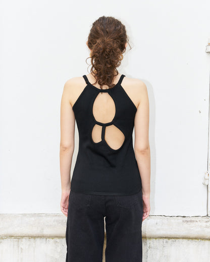 Nathy-Knitted Tank Top with Back Cut Outs-Black