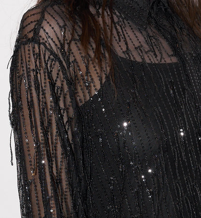 Chelsea - Sequin Fringed Tull Shirt - Black