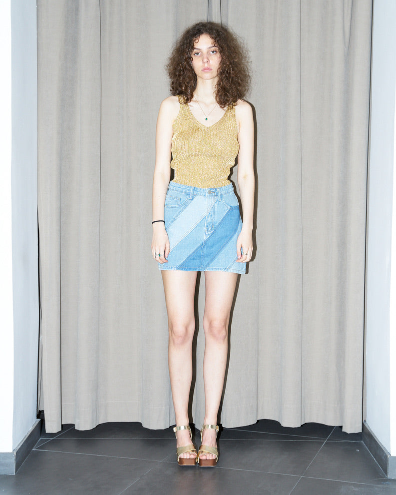 Rita-Patch Work Panel-Denim Mini Skirt