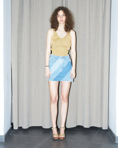 Rita-Patch Work Panel-Denim Mini Skirt