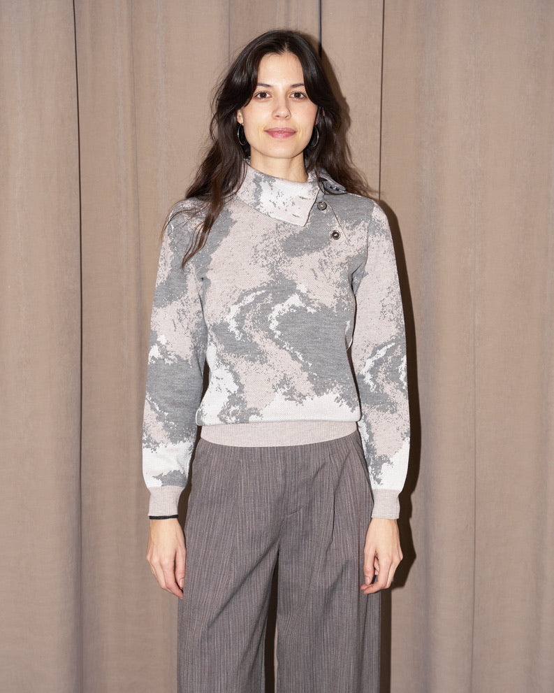 Brienne - Abstract Pattern Jacquard Turtle Neck Sweater - Beige