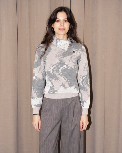 Brienne - Abstract Pattern Jacquard Turtle Neck Sweater - Beige