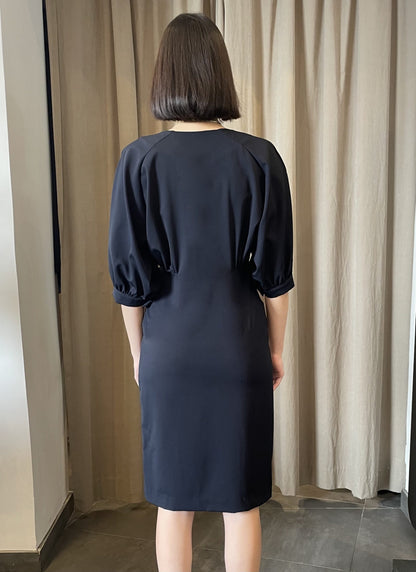 Talia - Structured V-Neck Dress in Stretch Cool Wool - Night Blue