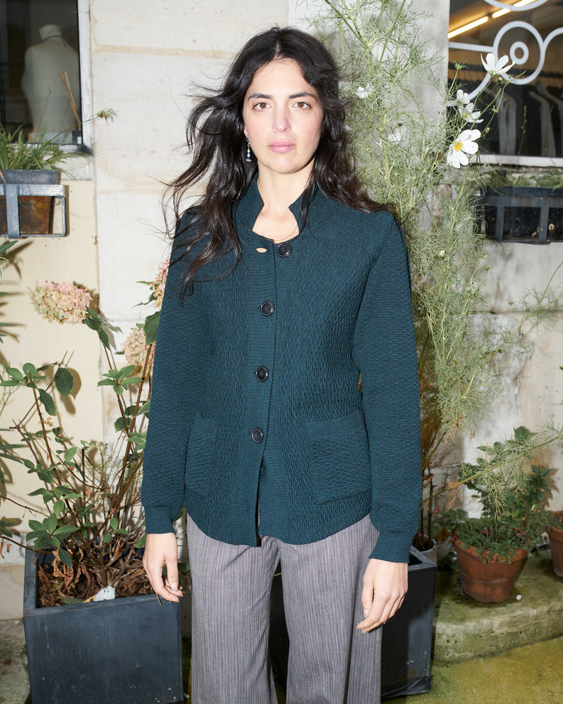 Fawna - Tailored Kniited Blazer - Dark Green