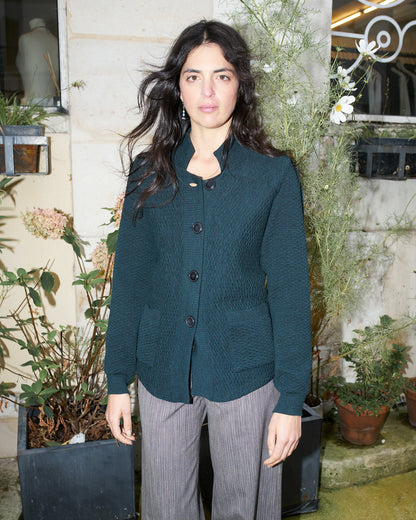 Fawna - Tailored Kniited Blazer - Dark Green