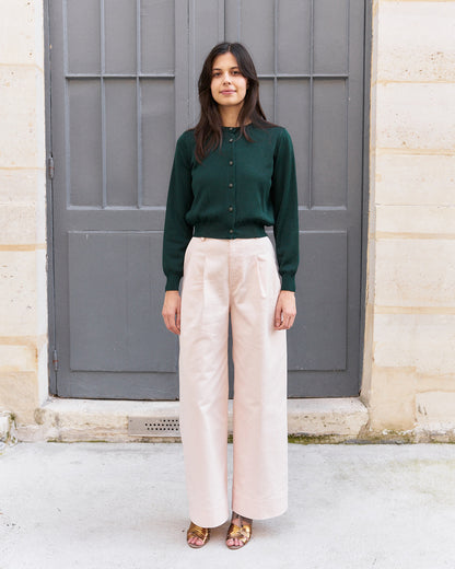 Daenerys-Wide Leg Twill Pants-Pastel Pink