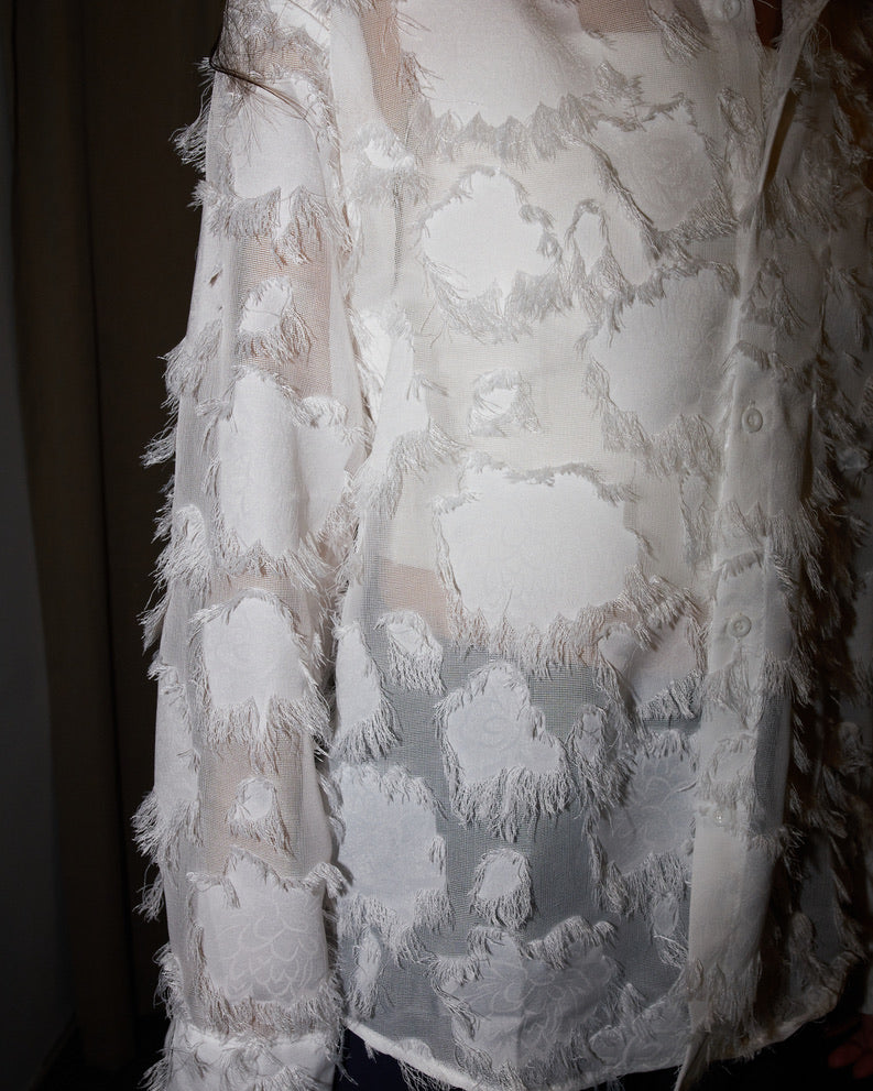 Willow - Oversized Fringed Organza Shirt - White