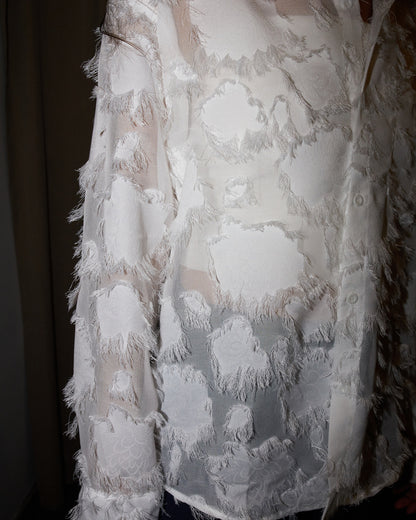 Willow - Oversized Fringed Organza Shirt - White