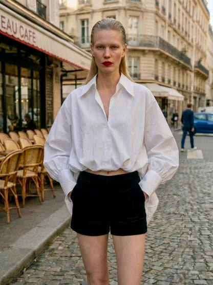 Mia - Balloon hem Couture Shirt - white