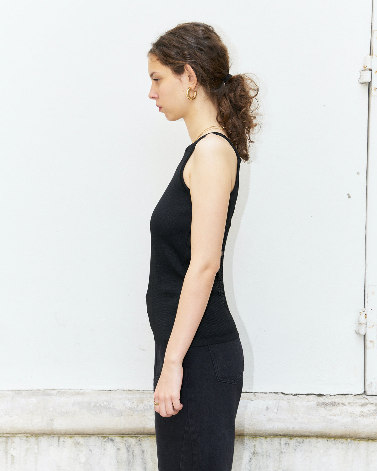 Nathy-Knitted Tank Top with Back Cut Outs-Black
