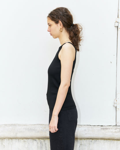 Nathy-Knitted Tank Top with Back Cut Outs-Black