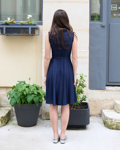 Reyna - Circle Wrap Dress - Navy Satin Twill