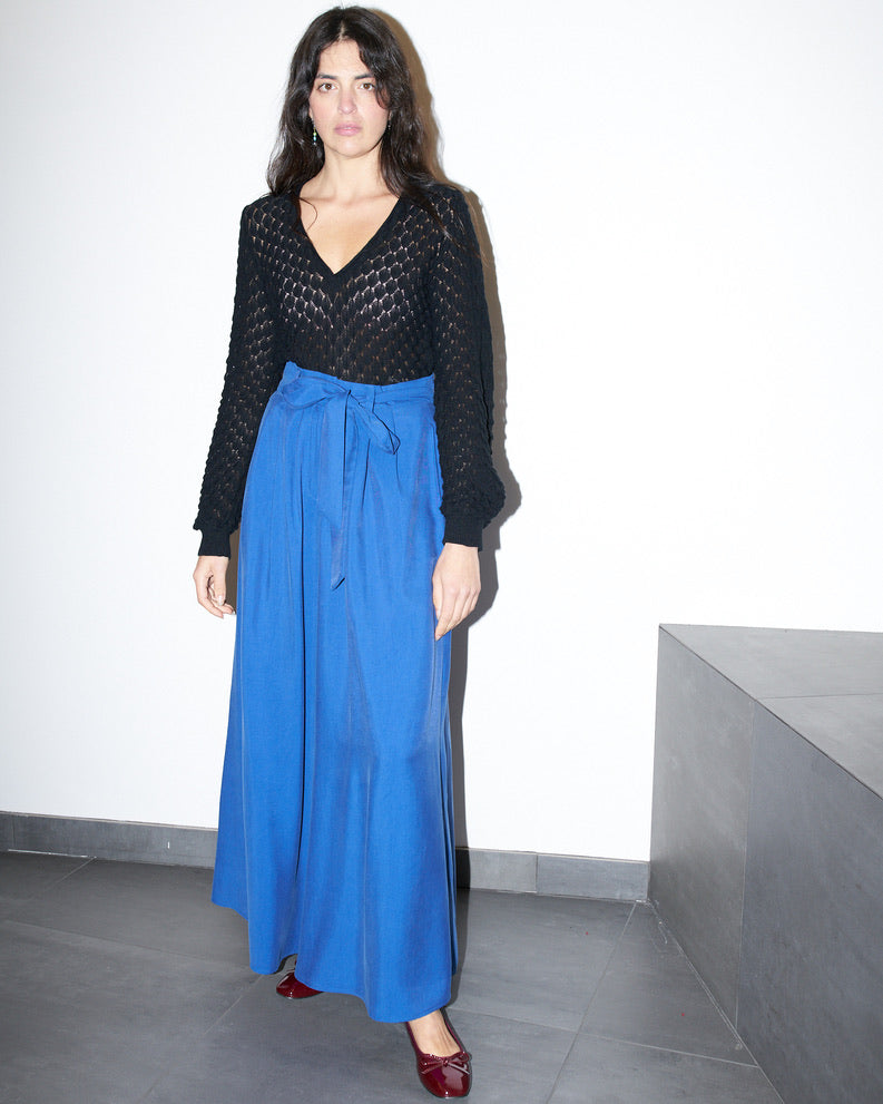 Dina - Silk Blend Palazzo Pants - Royal Blue
