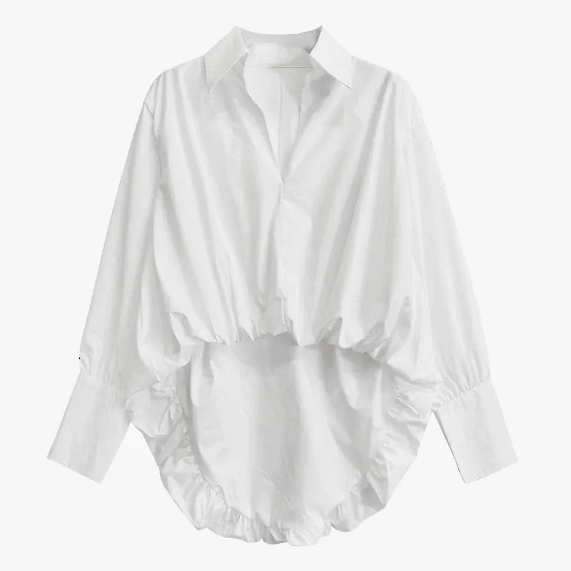 Mia - Balloon hem Couture Shirt - white
