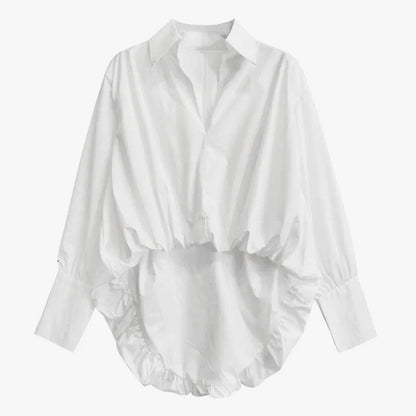 Mia - Balloon hem Couture Shirt - white