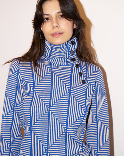 Lhara - Geometric Jacquard Turtle Neck Sweater - Blue