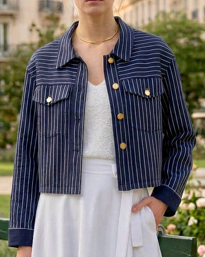 Mira - Cropped Pinstripe Jacket - Navy