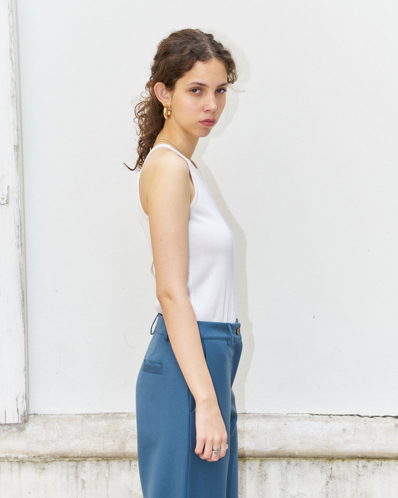 Nathy-Knitted Tank Top with Back Cut Outs-Pearl