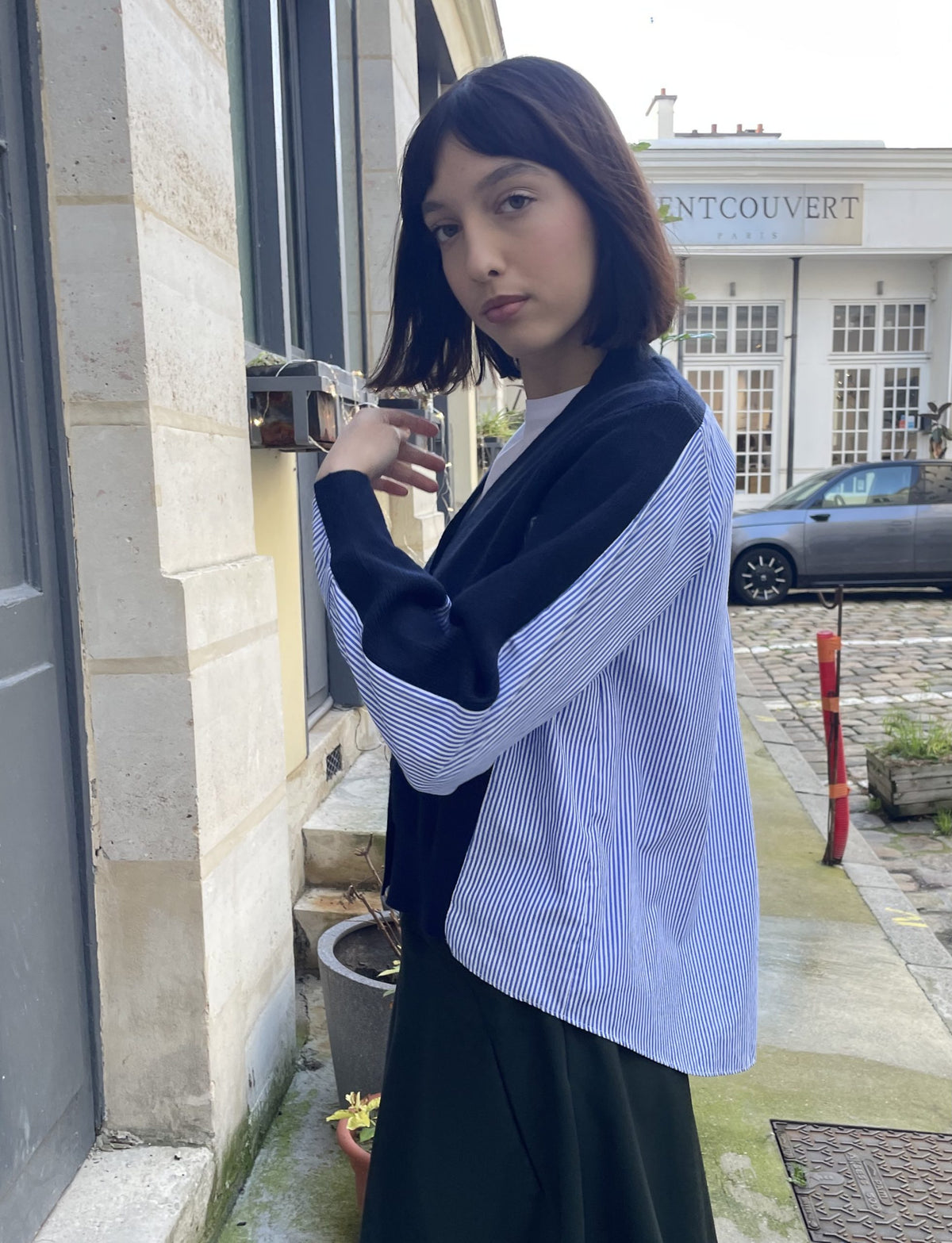 Calum - Hybrid Knit–Shirt Cardigan in Navy & Blue-White Stripe
